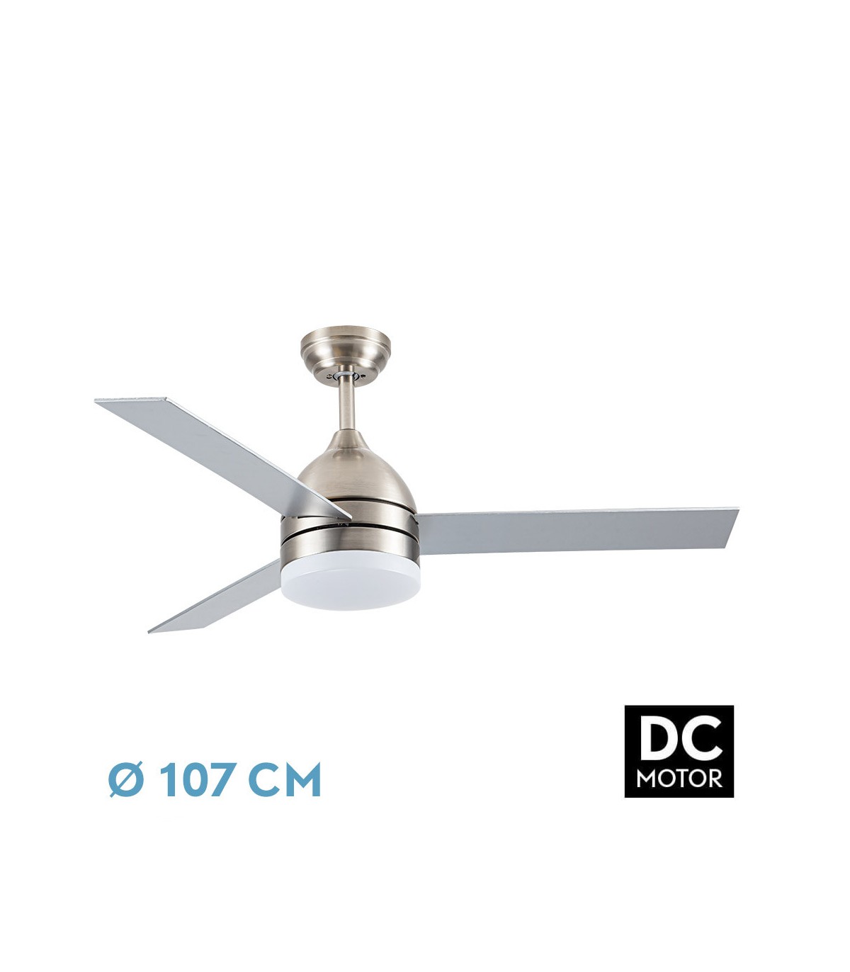 Ventilador de Techo LEGIO DC Níquel 26W 2950Lm 3 Aspas Rev. Plata/Haya CCT