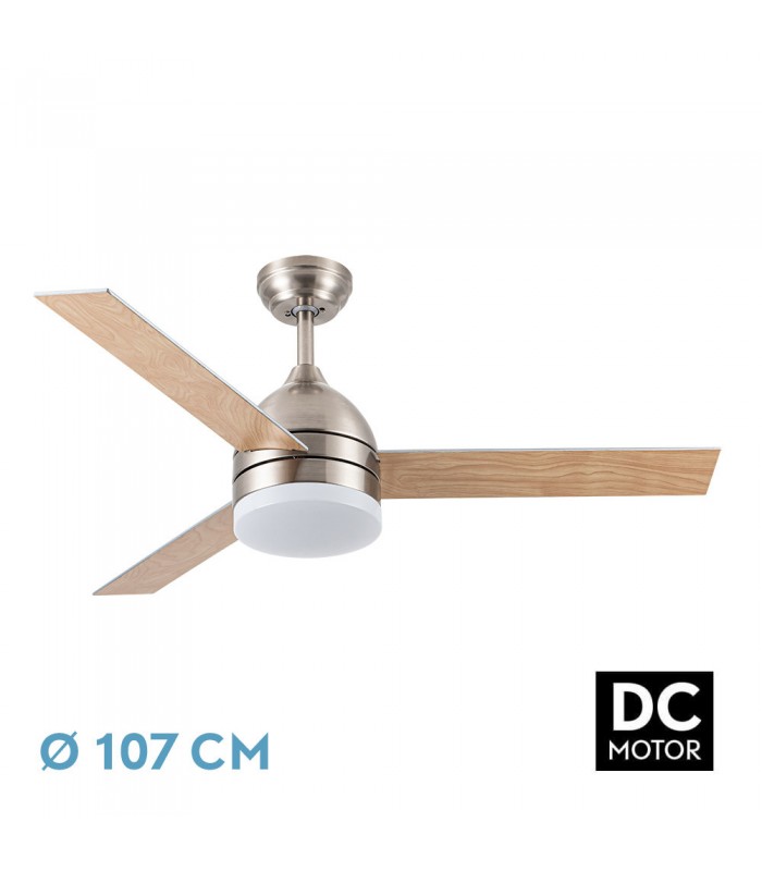 Ventilador de Techo LEGIO DC Níquel 26W 2950Lm 3 Aspas Rev. Plata/Haya CCT