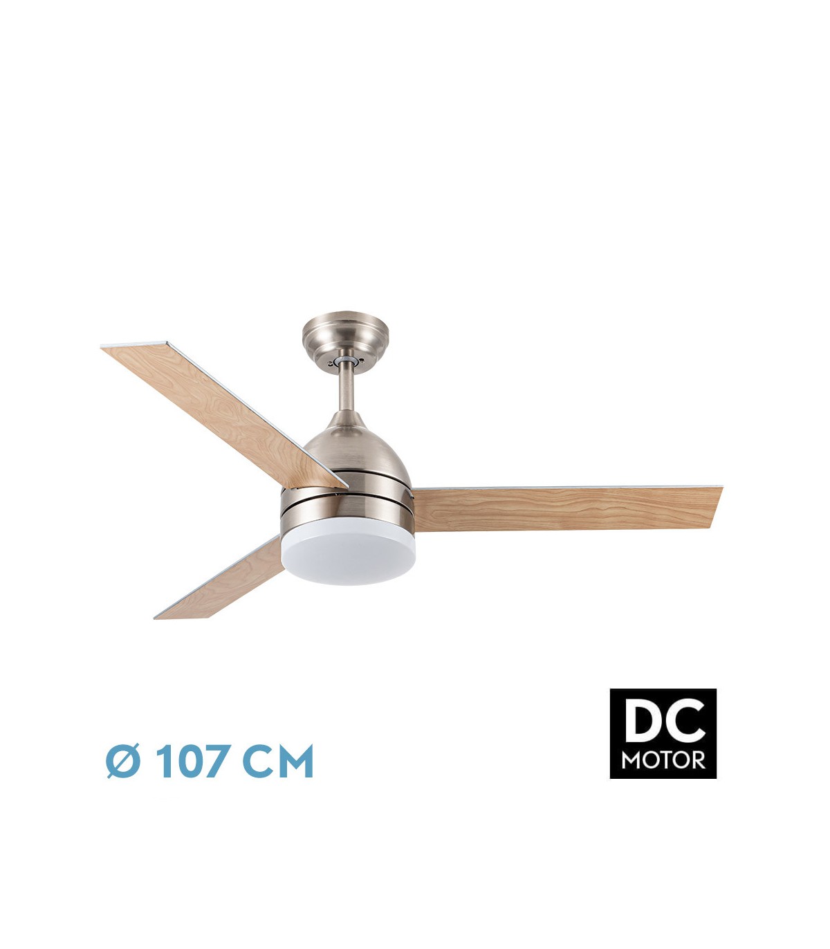 Ventilador de Techo LEGIO DC Níquel 26W 2950Lm 3 Aspas Rev. Plata/Haya CCT