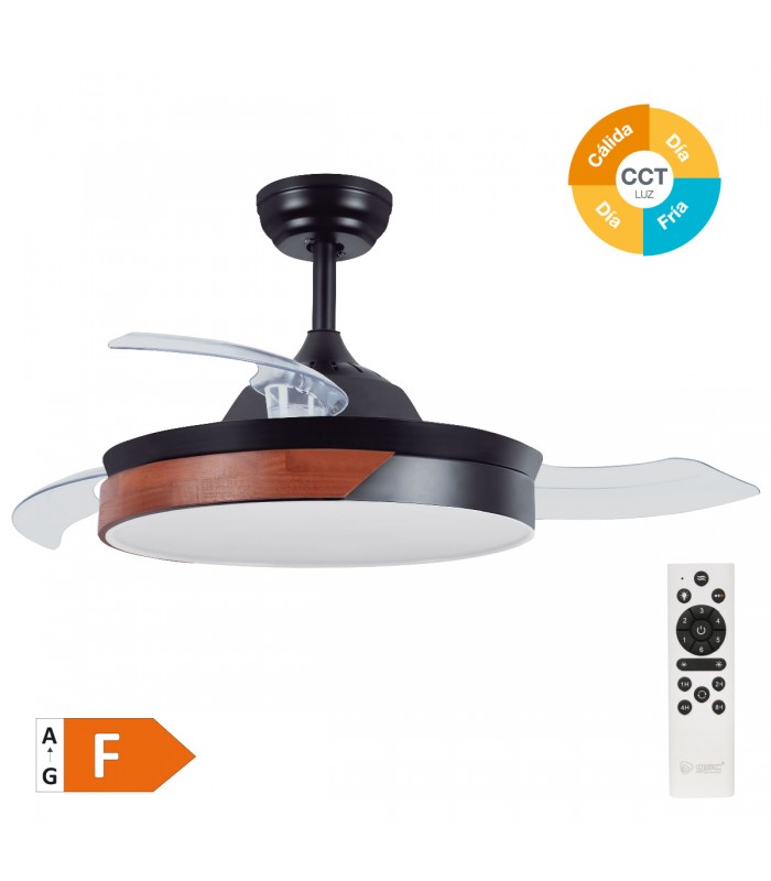 Ventilador Likasi DC 36W 3547Lm 3 Aspas Negro/Roble CCT