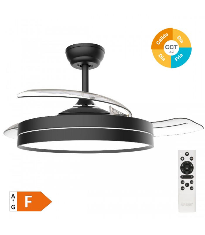 Ventilador Lugela Negro DC 36W 3547Lm 3 Aspas CCT