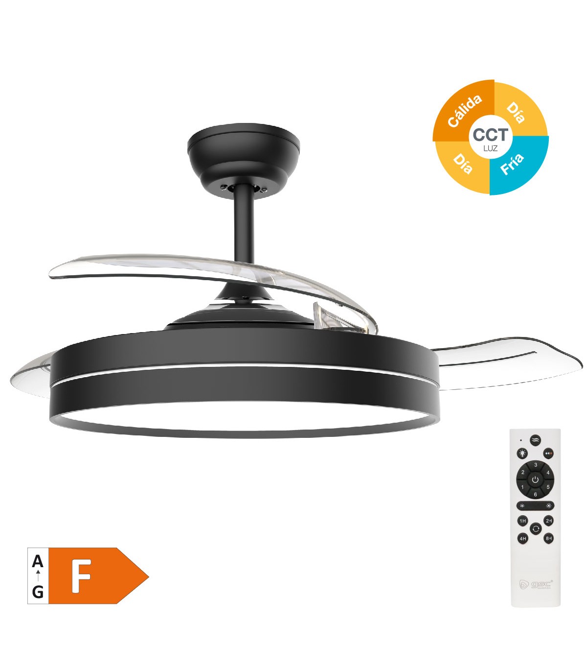 Ventilador Lugela Negro DC 36W 3547Lm 3 Aspas CCT
