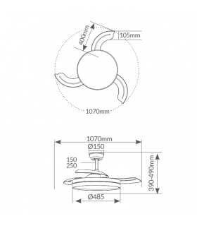 Ventilador Lugela Níquel DC 36W 3547Lm 3 Aspas CCT