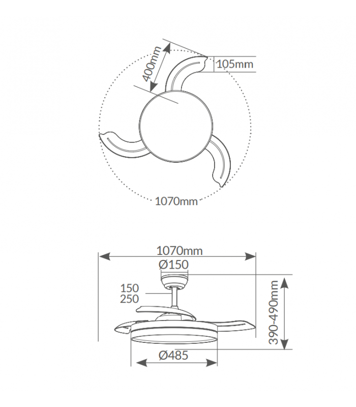 Ventilador Lugela Níquel DC 36W 3547Lm 3 Aspas CCT