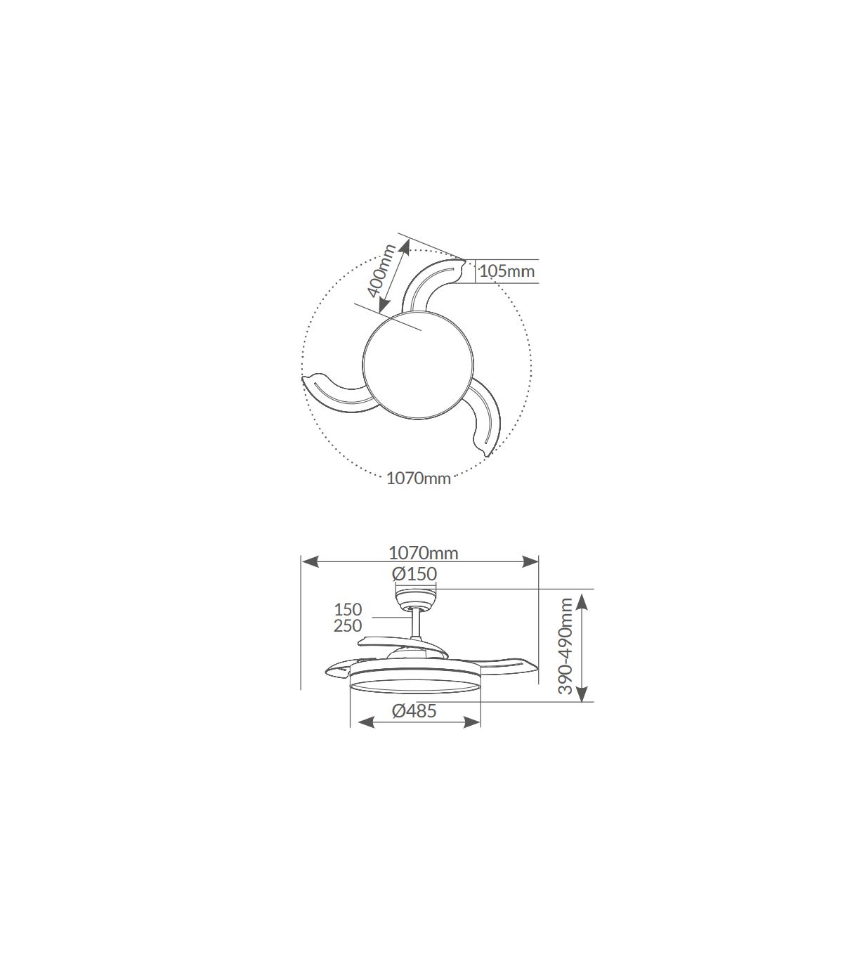 Ventilador Lugela Níquel DC 36W 3547Lm 3 Aspas CCT
