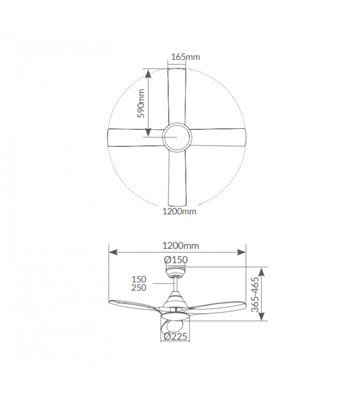 Ventilador Luma Negro DC 15W 1534Lm 3 Aspas CCT