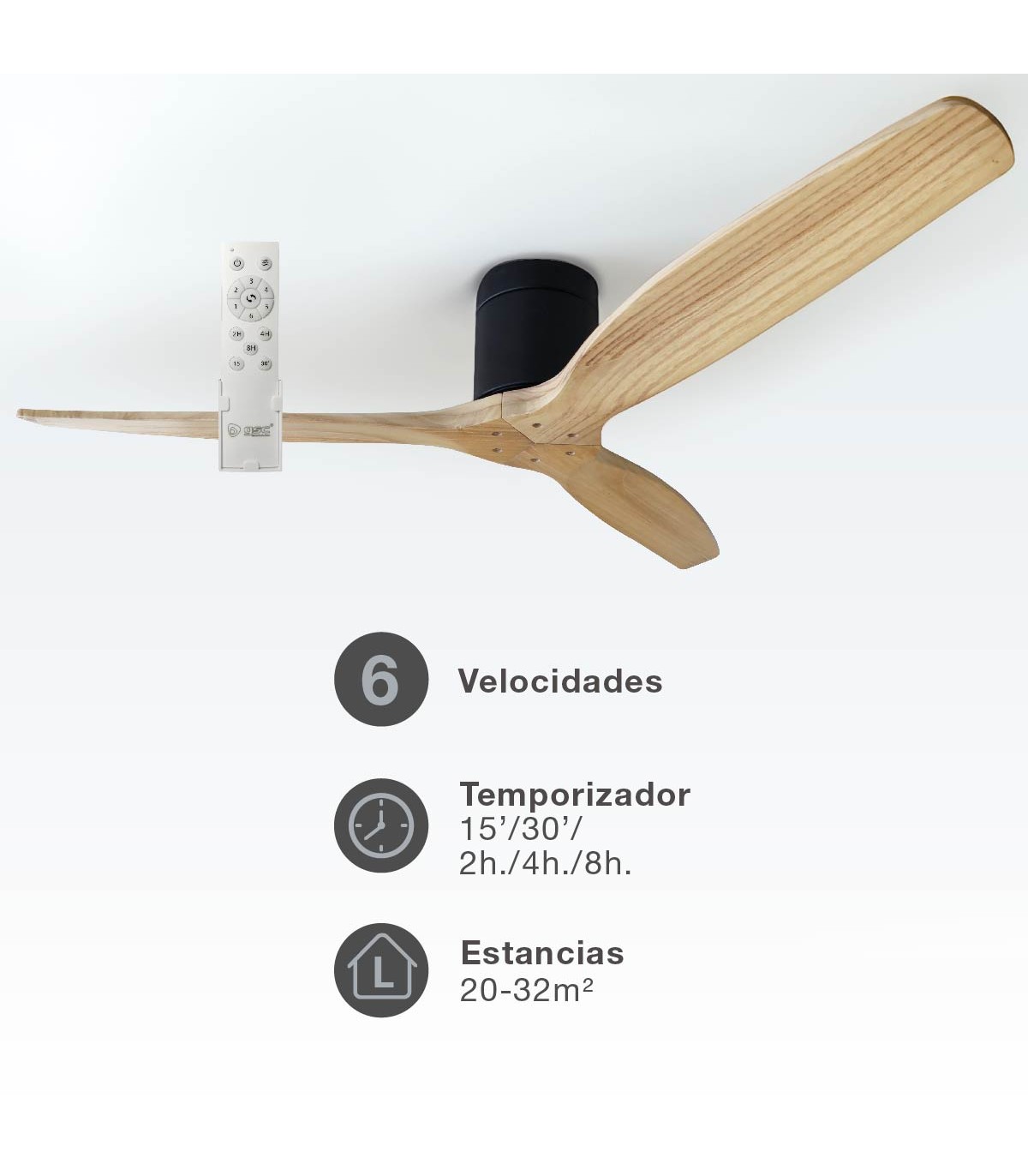 Ventilador Mucari Negro DC 3 Aspas Haya Sin Luz 132D
