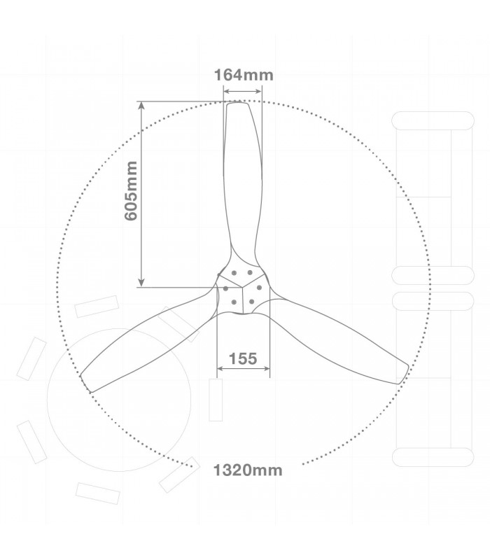 Ventilador Mucari Negro DC 3 Aspas Haya Sin Luz 132D