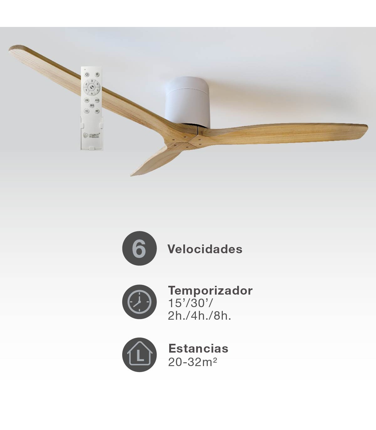 Ventilador Mucari Blanco DC 3 Aspas Haya Sin Luz 132D