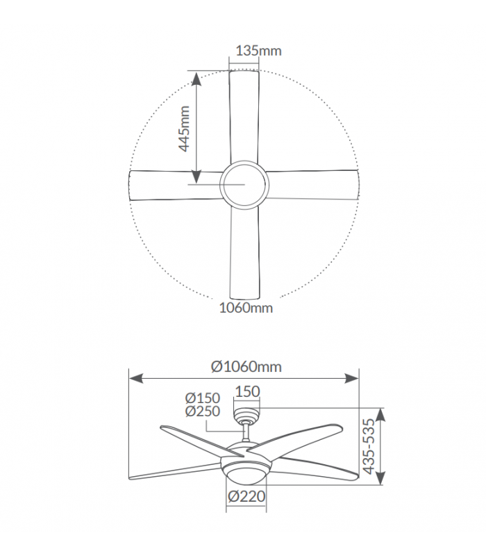 Ventilador Muna Blanco AC 15W 1534Lm 4 Aspas Blanco/Haya CCT