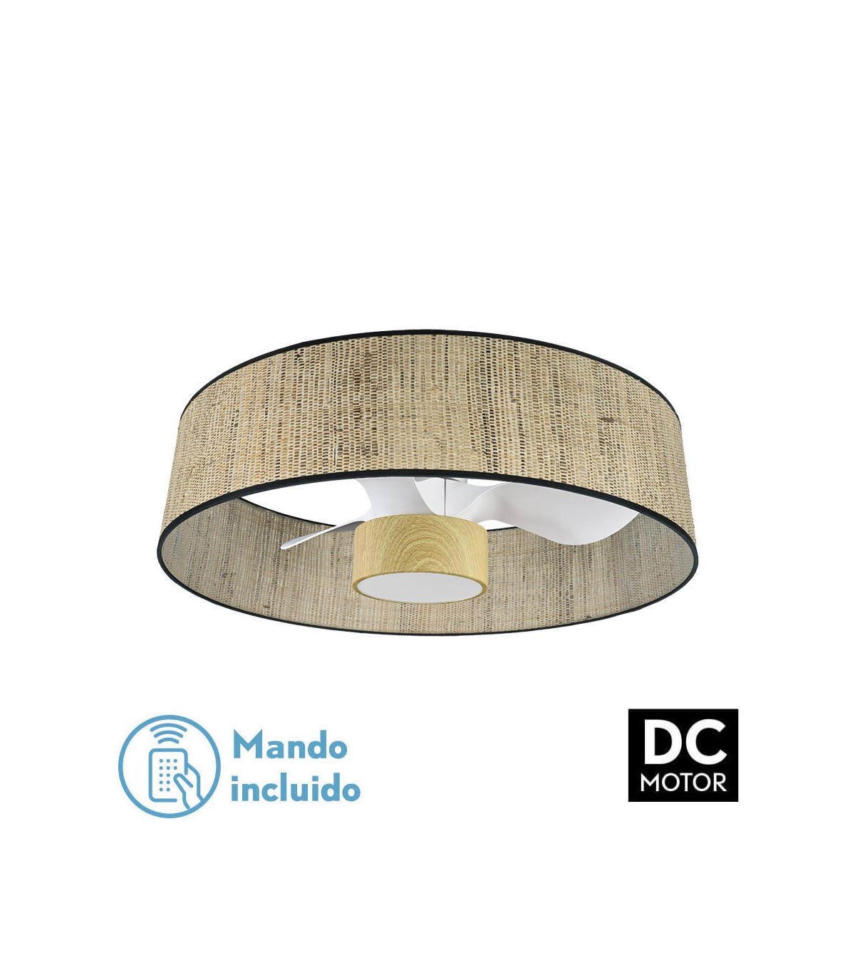 Ventilador Natasha 70D Cañizo-Blanco/Haya DC 24W 2390Lm 3 Aspas CCT