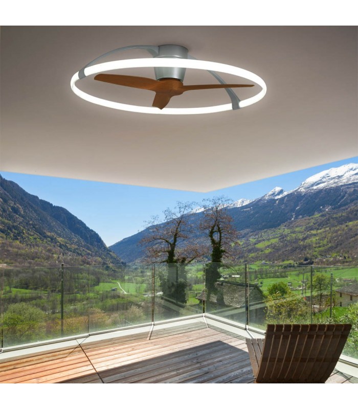 Ventilador Nepal Plata/Nogal APP DC 75W 10000Lm 3 Aspas CCT