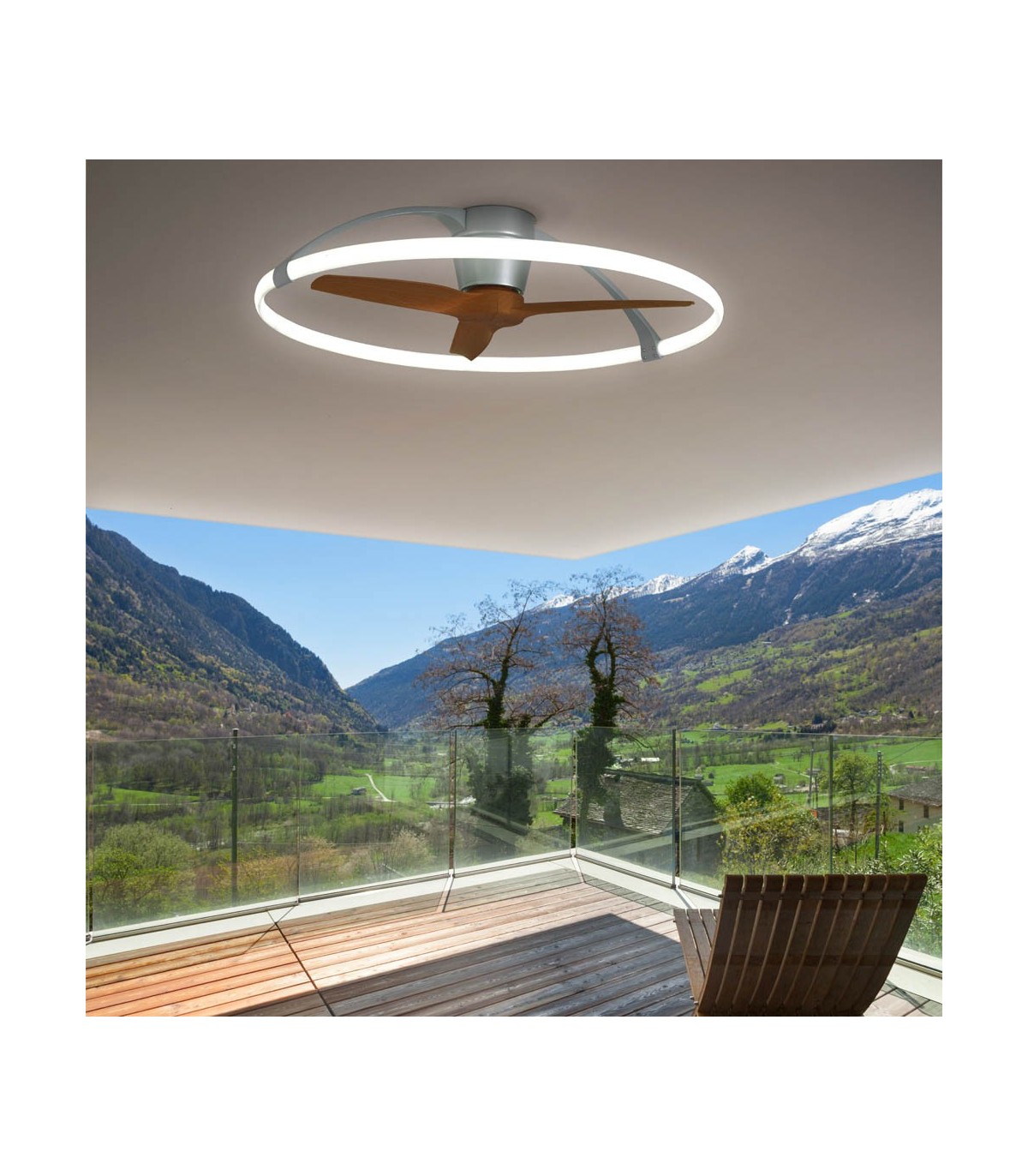 Ventilador Nepal Plata/Nogal APP DC 75W 10000Lm 3 Aspas CCT