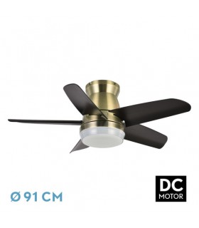 Ventilador de Techo NEUTRON Cuero DC 24W 2400Lm 5 Aspas Negro CCT