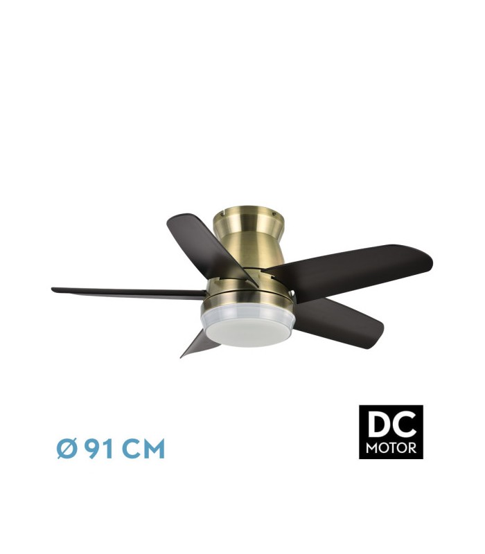 Ventilador de Techo NEUTRON Cuero DC 24W 2400Lm 5 Aspas Negro CCT