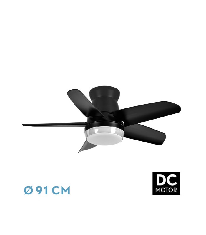 Ventilador de Techo NEUTRON Negro DC 24W 2400Lm 5 Aspas Negro CCT