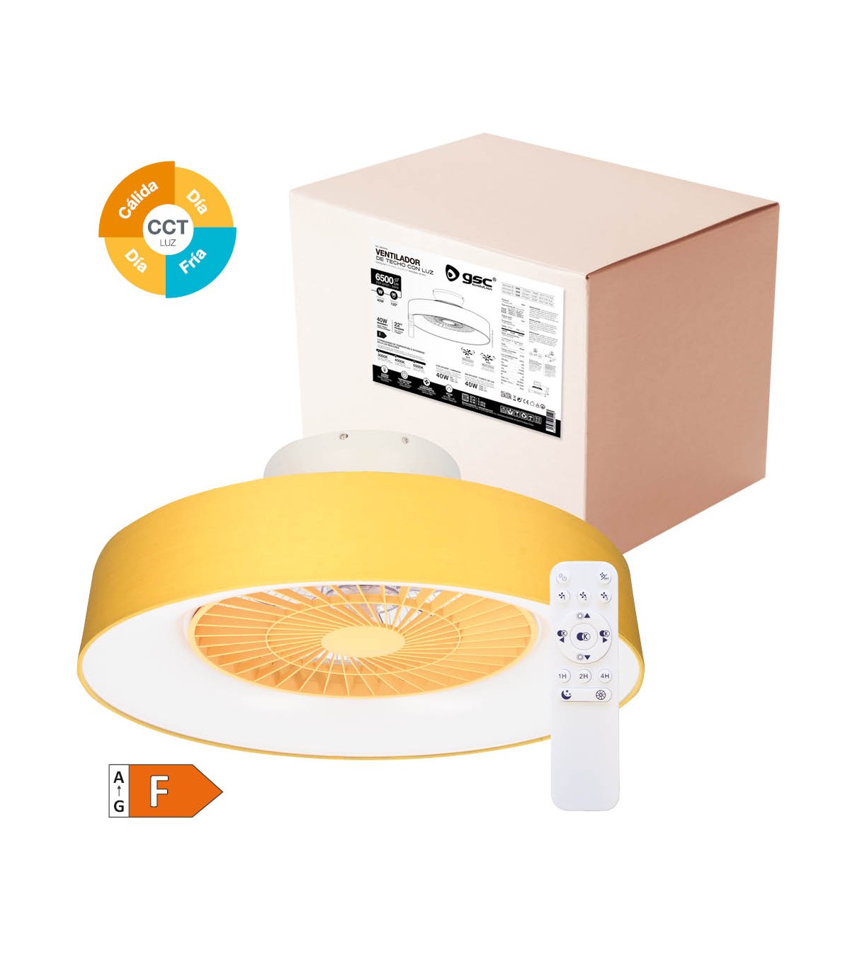 Ventilador Niskot Amarillo AC 40W 4500Lm 7 Aspas CCT
