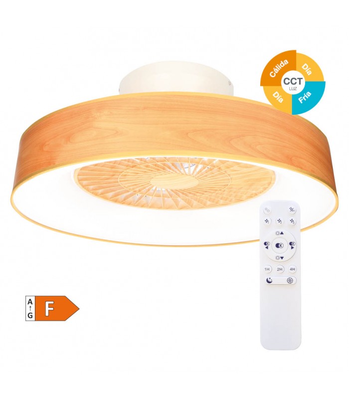 Ventilador Niskot Madera AC 40W 4500Lm 7 Aspas CCT