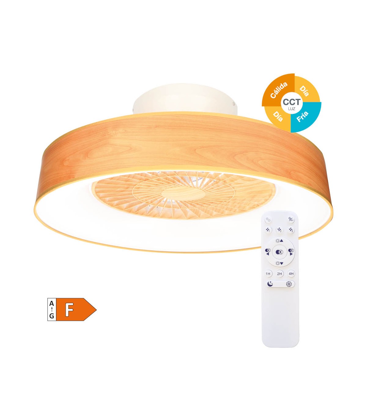 Ventilador Niskot Madera AC 40W 4500Lm 7 Aspas CCT