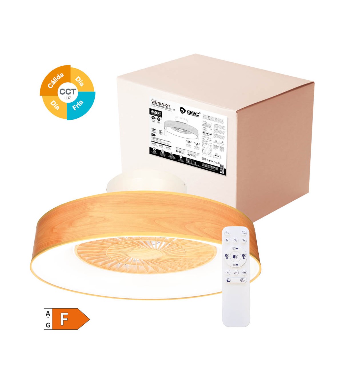 Ventilador Niskot Madera AC 40W 4500Lm 7 Aspas CCT