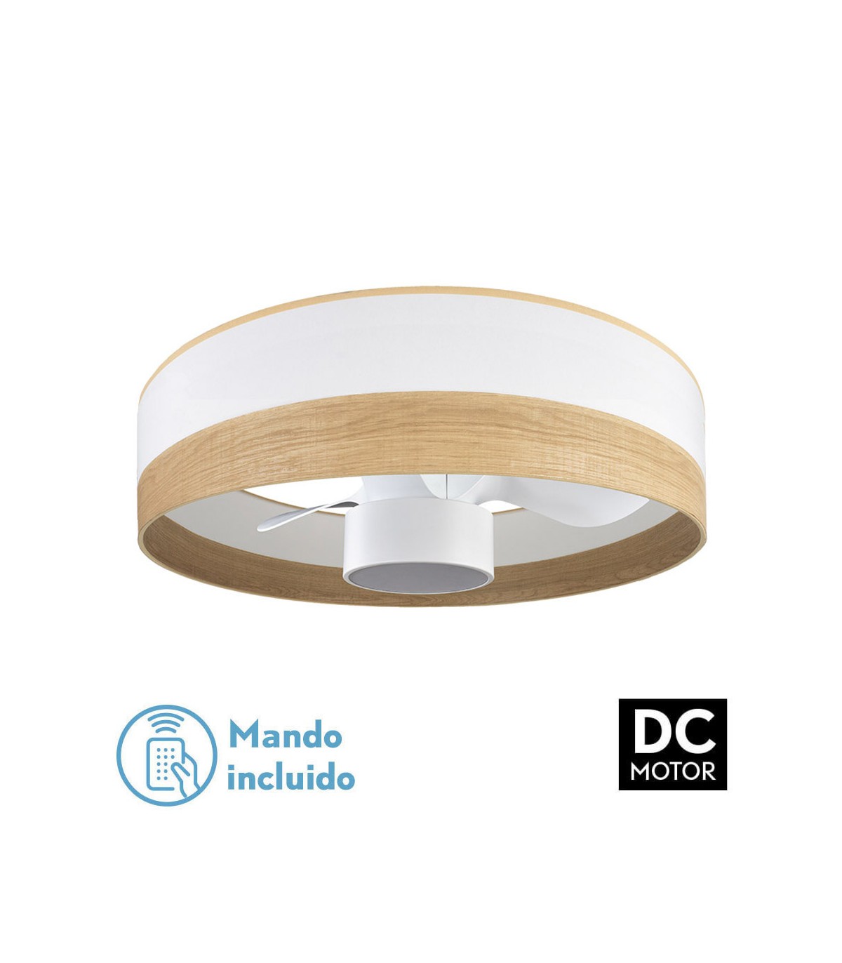 Ventilador Olga 70D Madera Clara-Blanco DC 24W 2390Lm 3 Aspas CCT