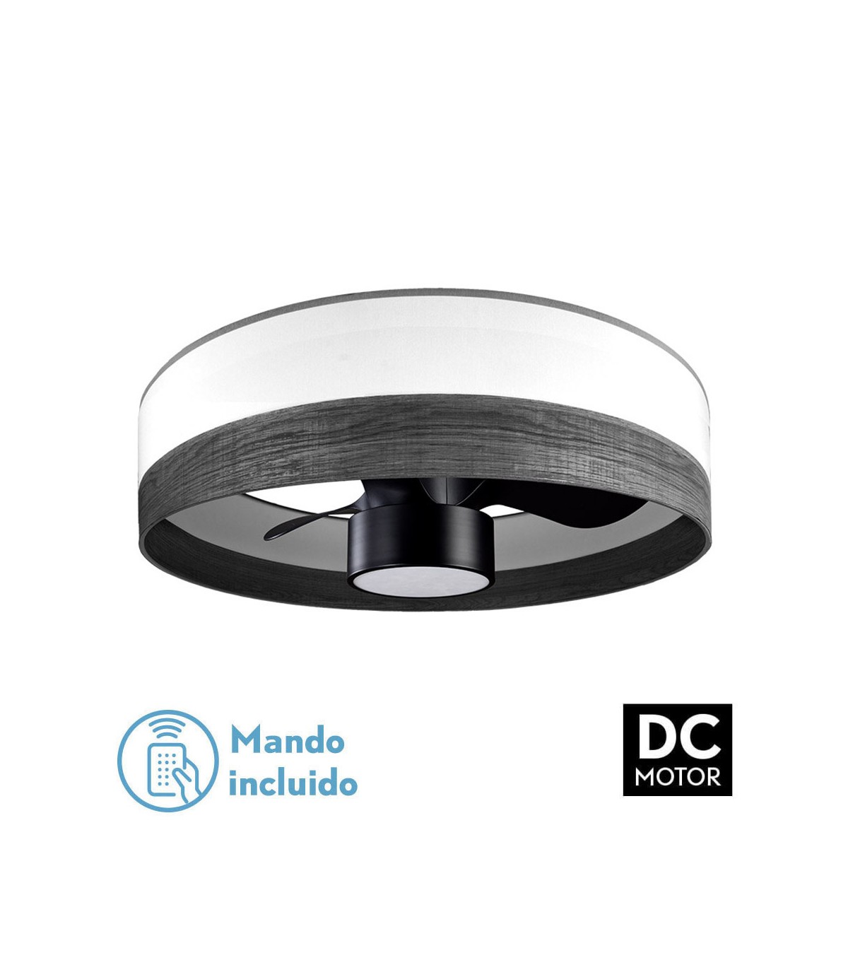 Ventilador Olga 70D Madera Negra-Negro DC 24W 2390Lm 3 Aspas CCT