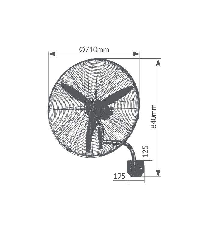 Ventilador de Pared Metálico Thuwa 200W 71cm Negro