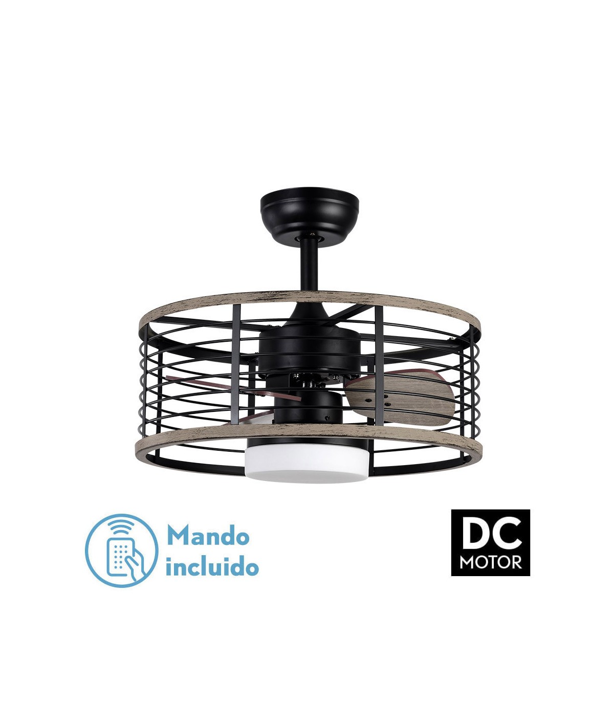 Ventilador Pella DC 24W 2540Lm 3 Aspas Negro/Madera CCT