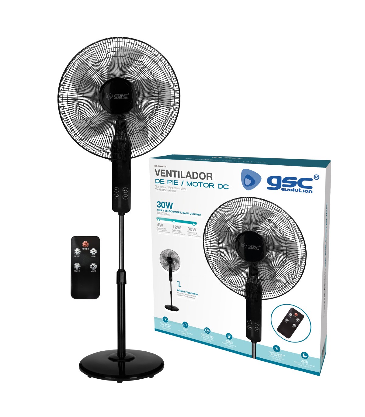 Ventilador de Pie con Mando Theri DC 30W 43cm Negro