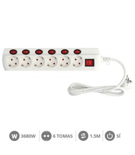 Base Múltiple 6T + 7 Interruptores (3x1.5mm) 1.5m Blanco
