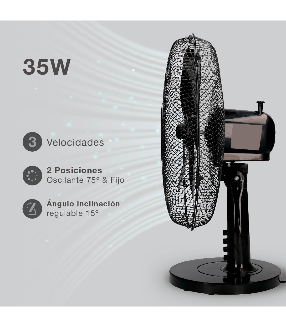 Ventilador de Sobremesa Macomia 35W 31cm Negro