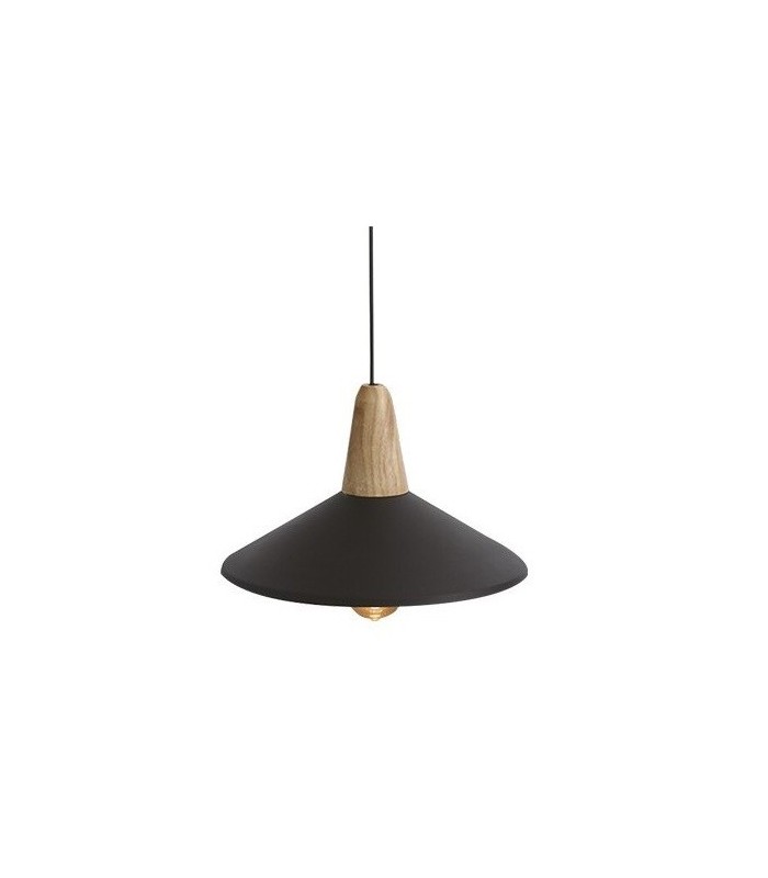 Lampara Colgante Plate E27 1M Madera + Negro