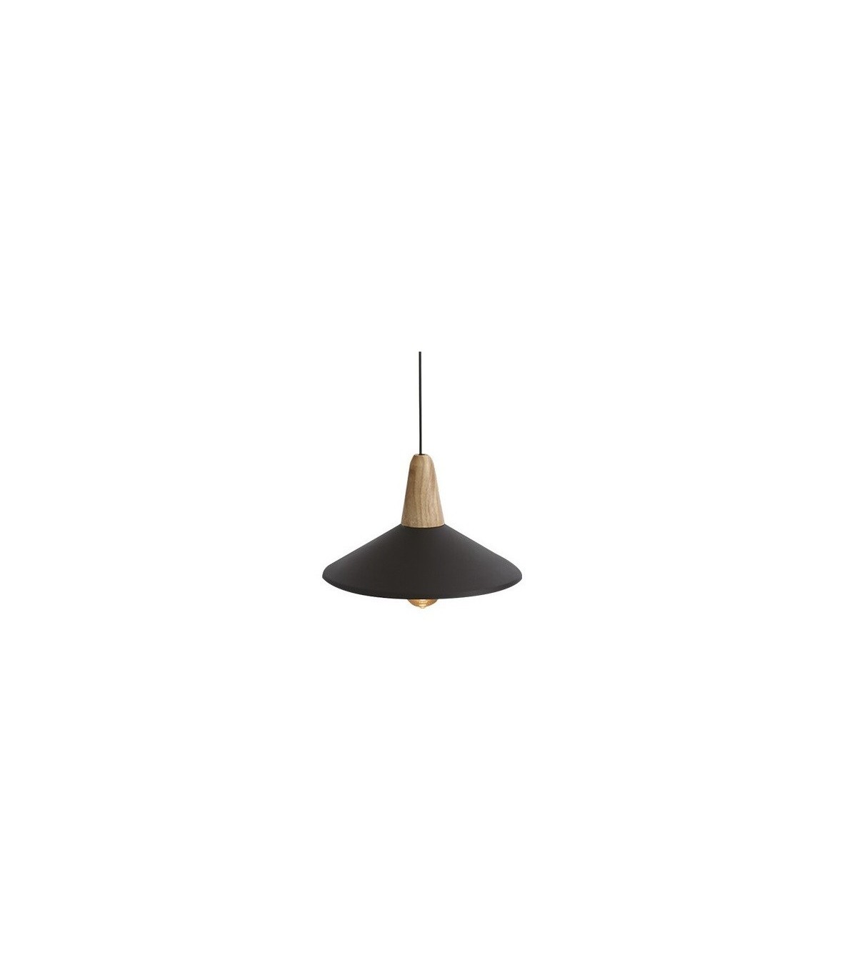 Lampara Colgante Plate E27 1M Madera + Negro