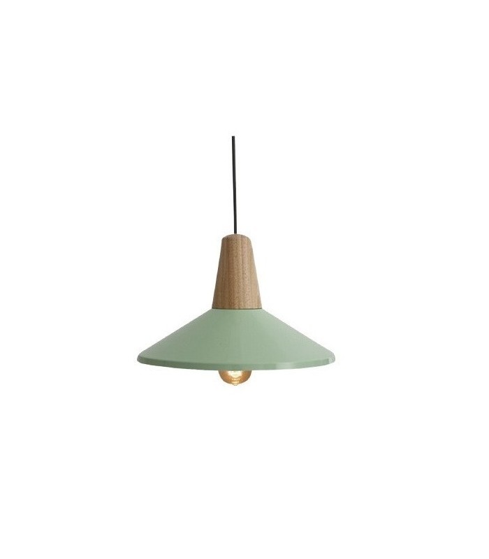 Lampara Colgante Plate E27 1M Madera + Verde