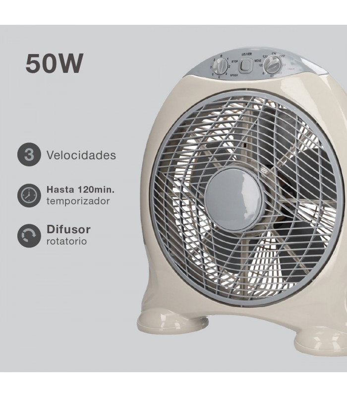 Ventilador Box Fan 50W 32cm Blanco/Gris
