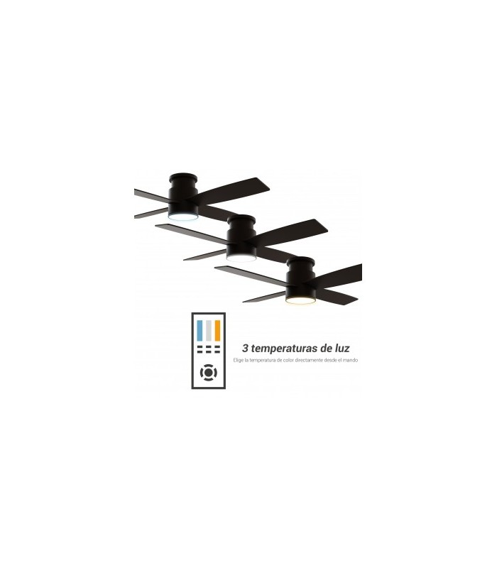 Ventilador Taro Negro DC 24W 2400Lm 4 Aspas Negro/Nogal CCT
