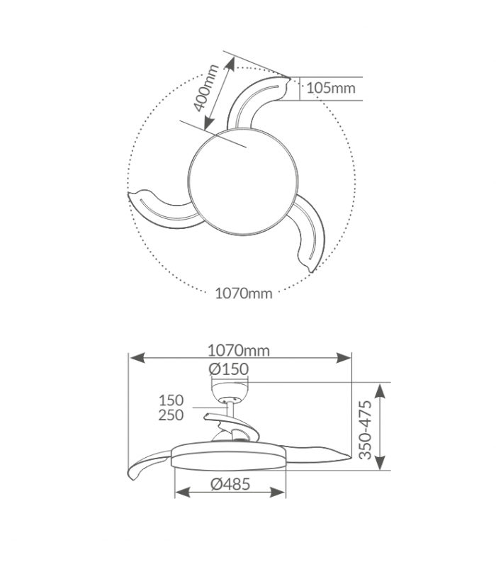 Ventilador Tungati DC 36W 3547Lm 3 Aspas Níquel CCT