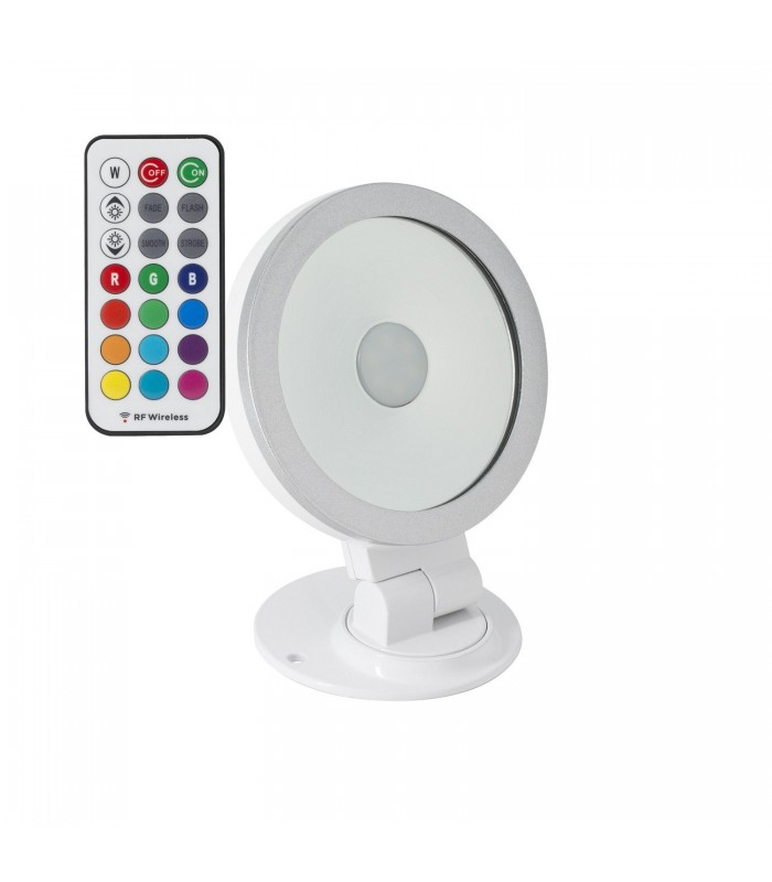 Proyector LED RGB 20W 110º IP65 con mando. Diseño redondo.