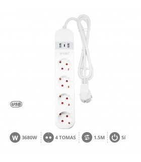 Base Múltiple Wifi o Bluetooth 4T + 2 USB A + 1 USB C (3x1.5mm) 1,5m Compatible Amazon Alexa/Google Home