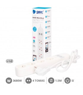 Base Múltiple Wifi o Bluetooth 4T + 2 USB A + 1 USB C (3x1.5mm) 1,5m Compatible Amazon Alexa/Google Home