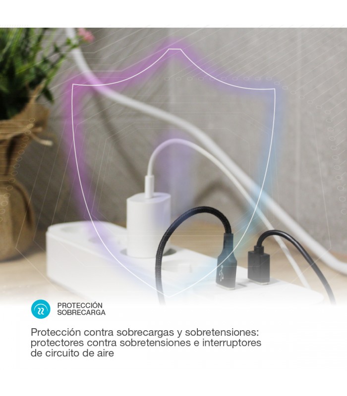 Base Múltiple Wifi o Bluetooth 4T + 2 USB A + 1 USB C (3x1.5mm) 1,5m Compatible Amazon Alexa/Google Home