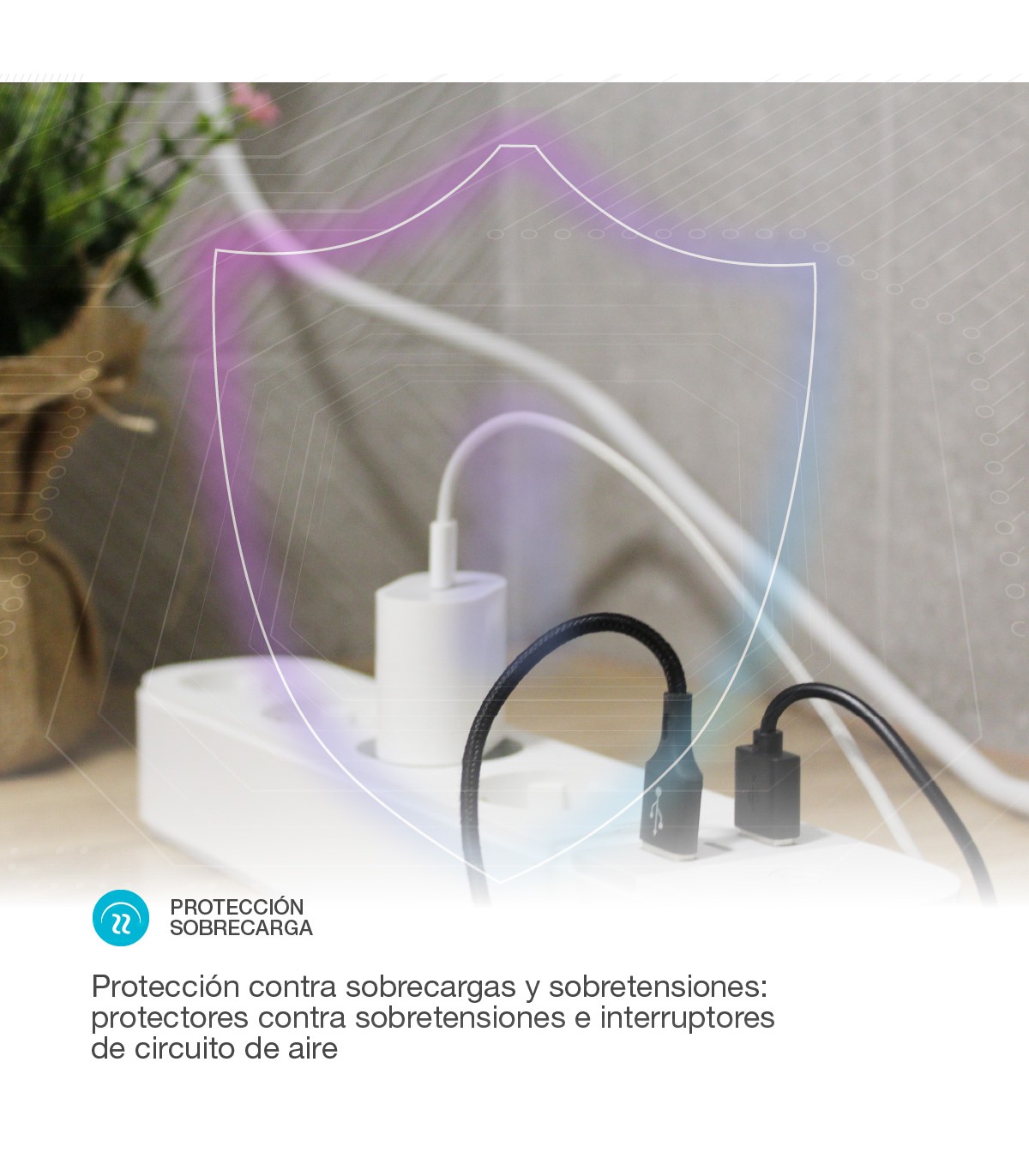 Base Múltiple Wifi o Bluetooth 4T + 2 USB A + 1 USB C (3x1.5mm) 1,5m Compatible Amazon Alexa/Google Home