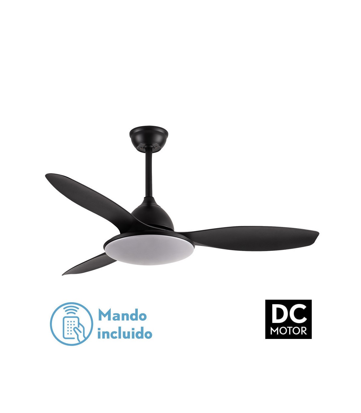 Ventilador de Techo YAEL DC Negro 72W 7200Lm 3 Aspas Negro CCT