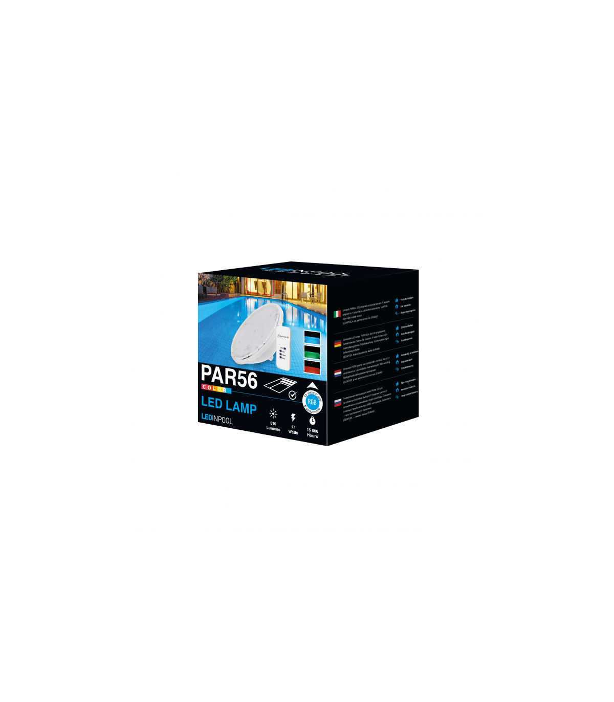 Lámpara PAR56 90Led 12V AC/DC 16W 600Lm IP68 RGB