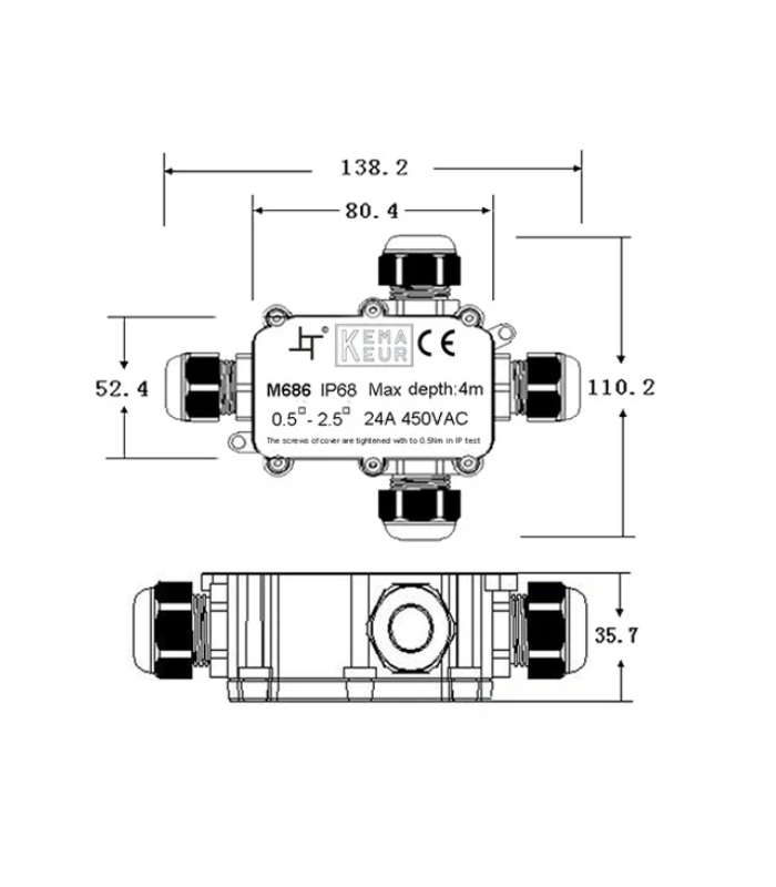 Caja Estanca cuatro Conectores IP68 RELECTRIC