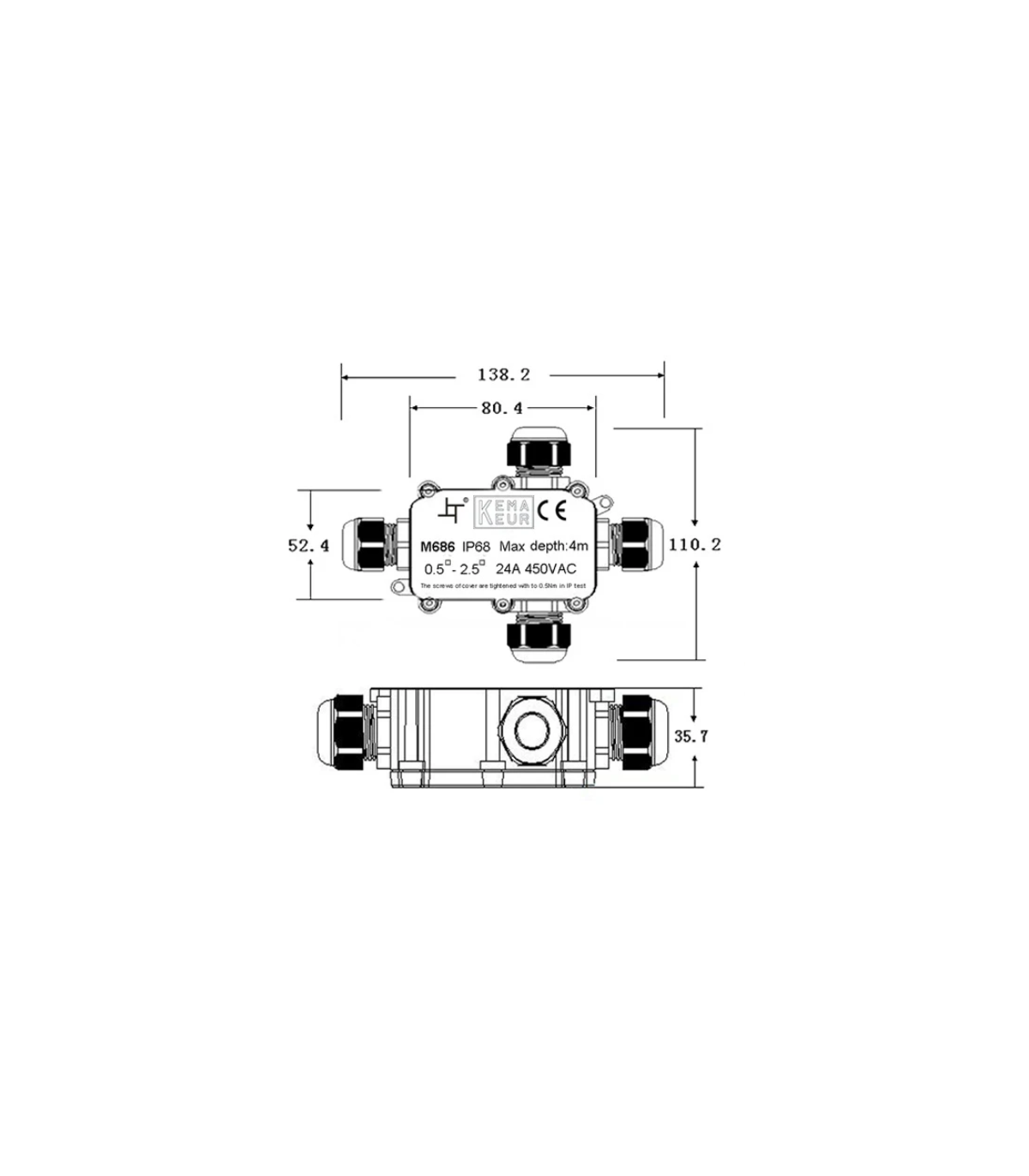 Caja Estanca cuatro Conectores IP68 RELECTRIC