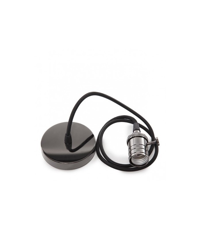 Pendel 1M - Cable Negro - Portalámparas E27 Negro - Rosetón Negro