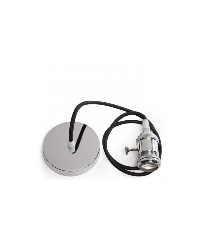 Pendel 1M - Cable Negro - Portalámparas E27 Cromo - Rosetón Cromo + Interruptor
