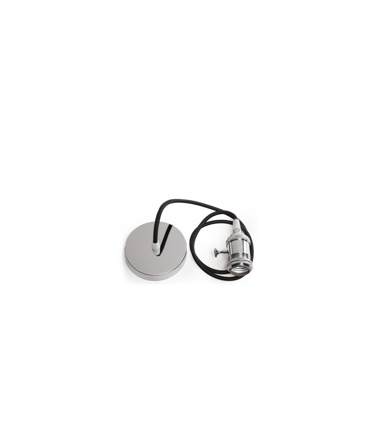 Pendel 1M - Cable Negro - Portalámparas E27 Cromo - Rosetón Cromo + Interruptor