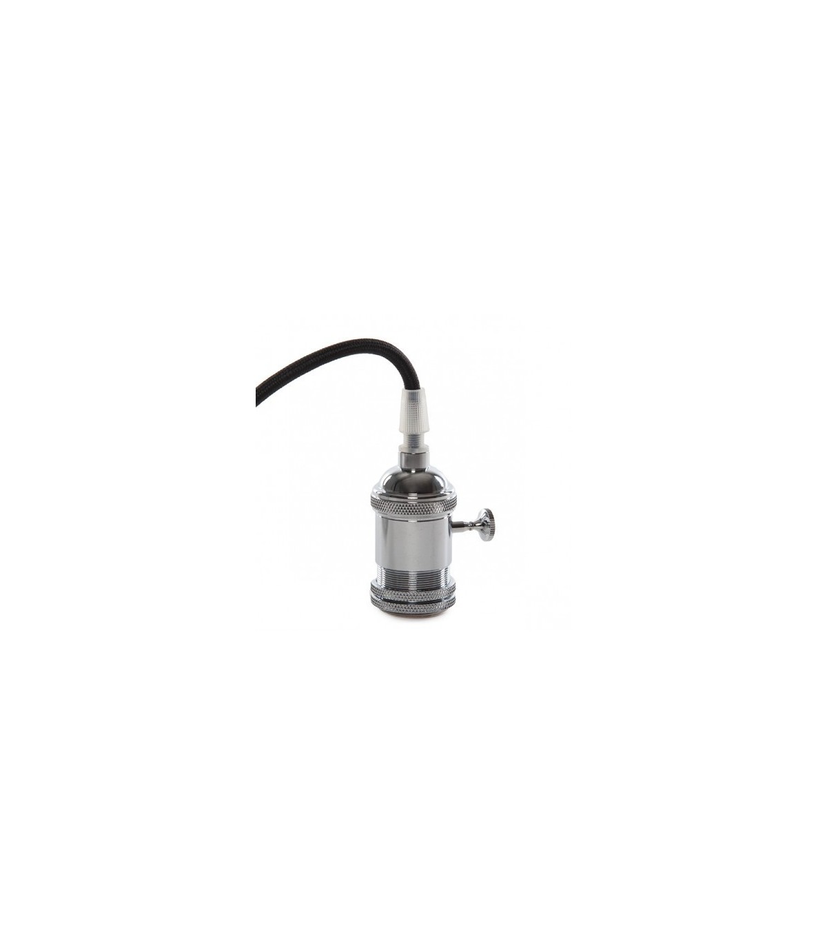 Pendel 1M - Cable Negro - Portalámparas E27 Cromo - Rosetón Cromo + Interruptor